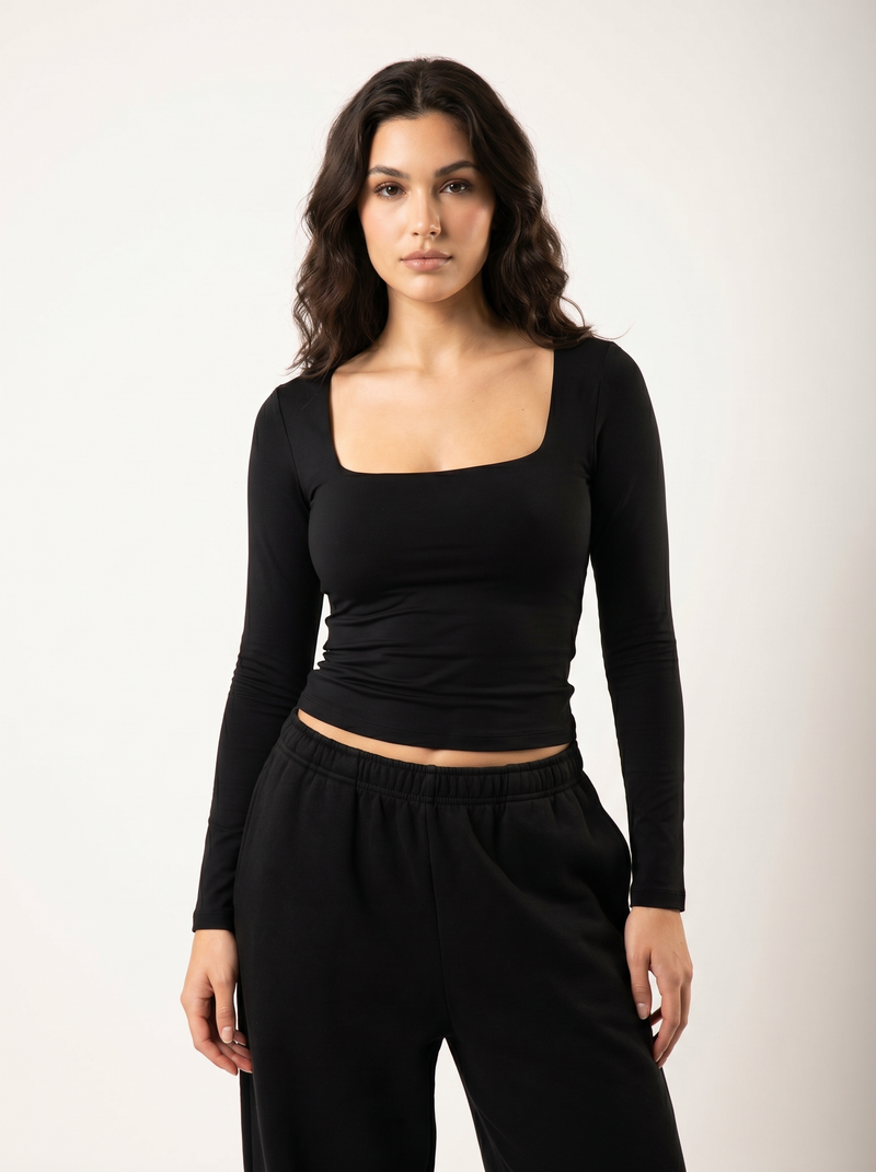 Long-Sleeve Square-Neck Bodysuit