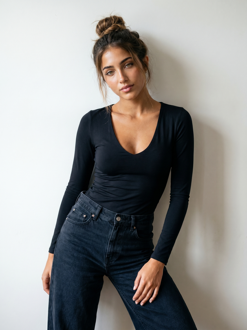 The Serene Deep V-Neck Long Sleeve