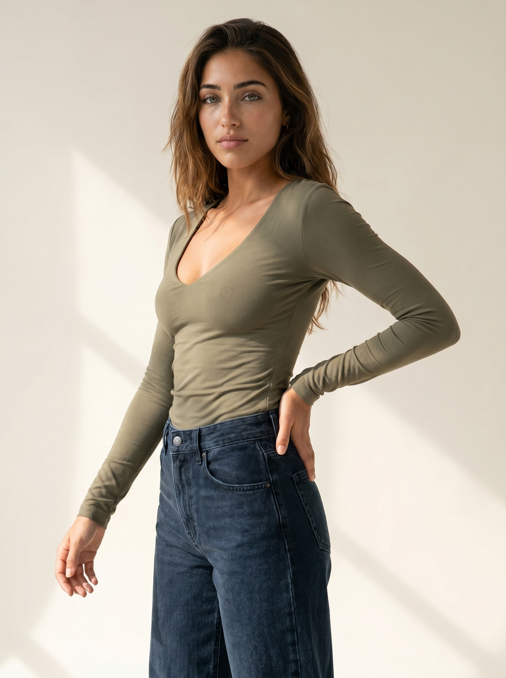 The Serene Deep V-Neck Long Sleeve